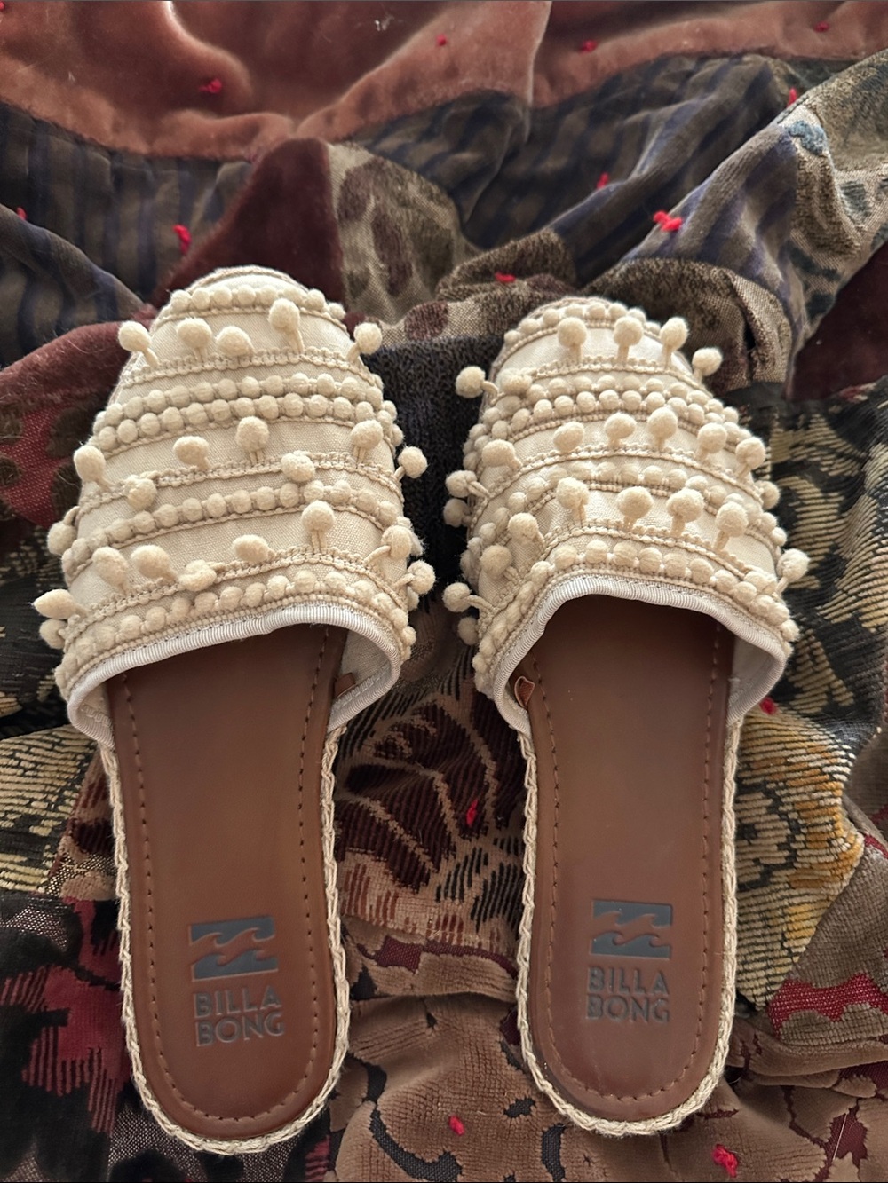 Billabong Cream Pom-Pom Slide Mules